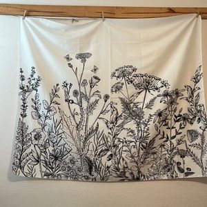 Tapestry Floral Herbs Wild Flowers Botanical Black & White Wall Hanging
